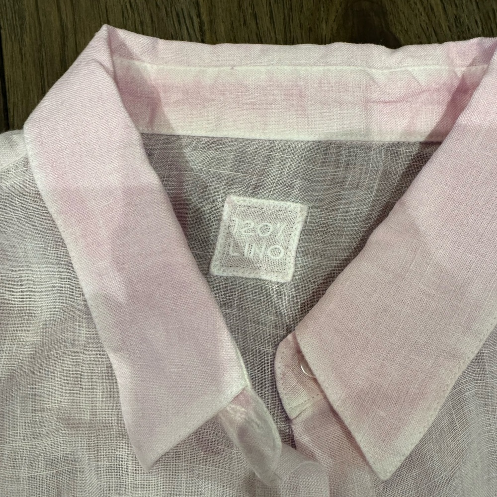 120% Lino Italian Light Pink Linen Tie-Front Button-Up Shirt - Picture 3 of 5